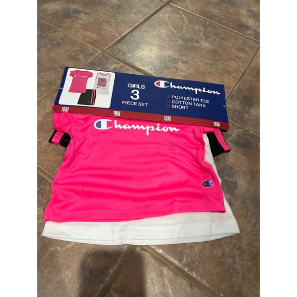 Champion Girls' 3 Piece Toddler Active Set Pink White Black Size 18 Months - Picture 2 of 4